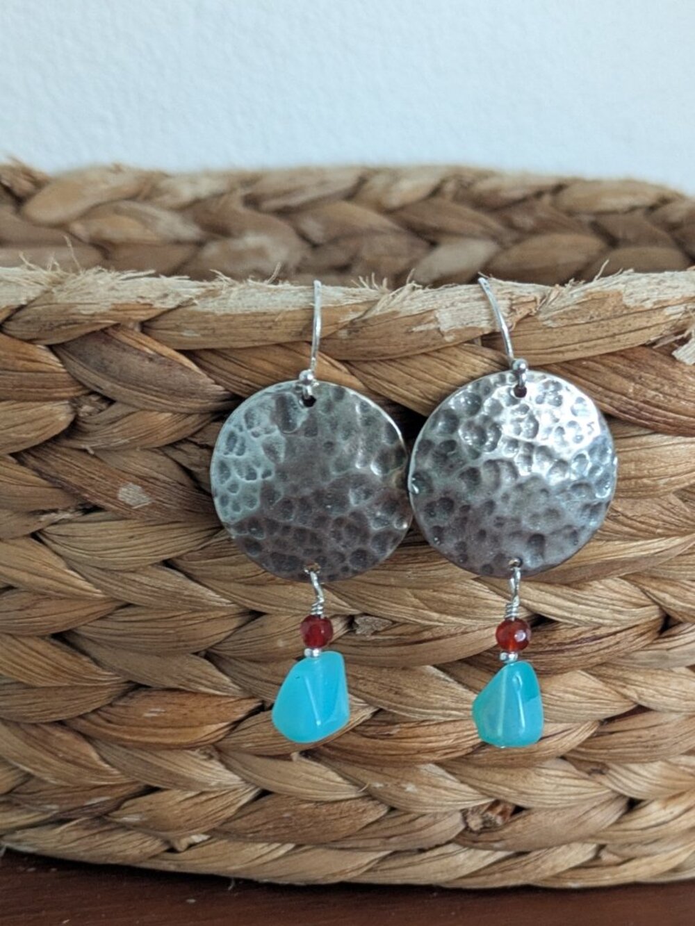 Sterling Silver Round Pounded Dangle Earrings